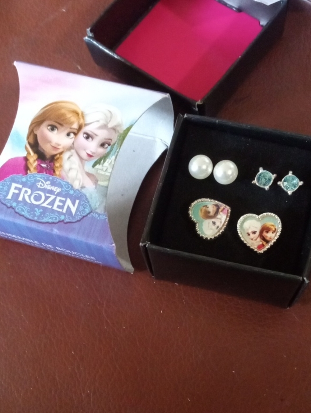 Disney Frozen Kids Earring Set — White, Aqua & Pink Heart Characters